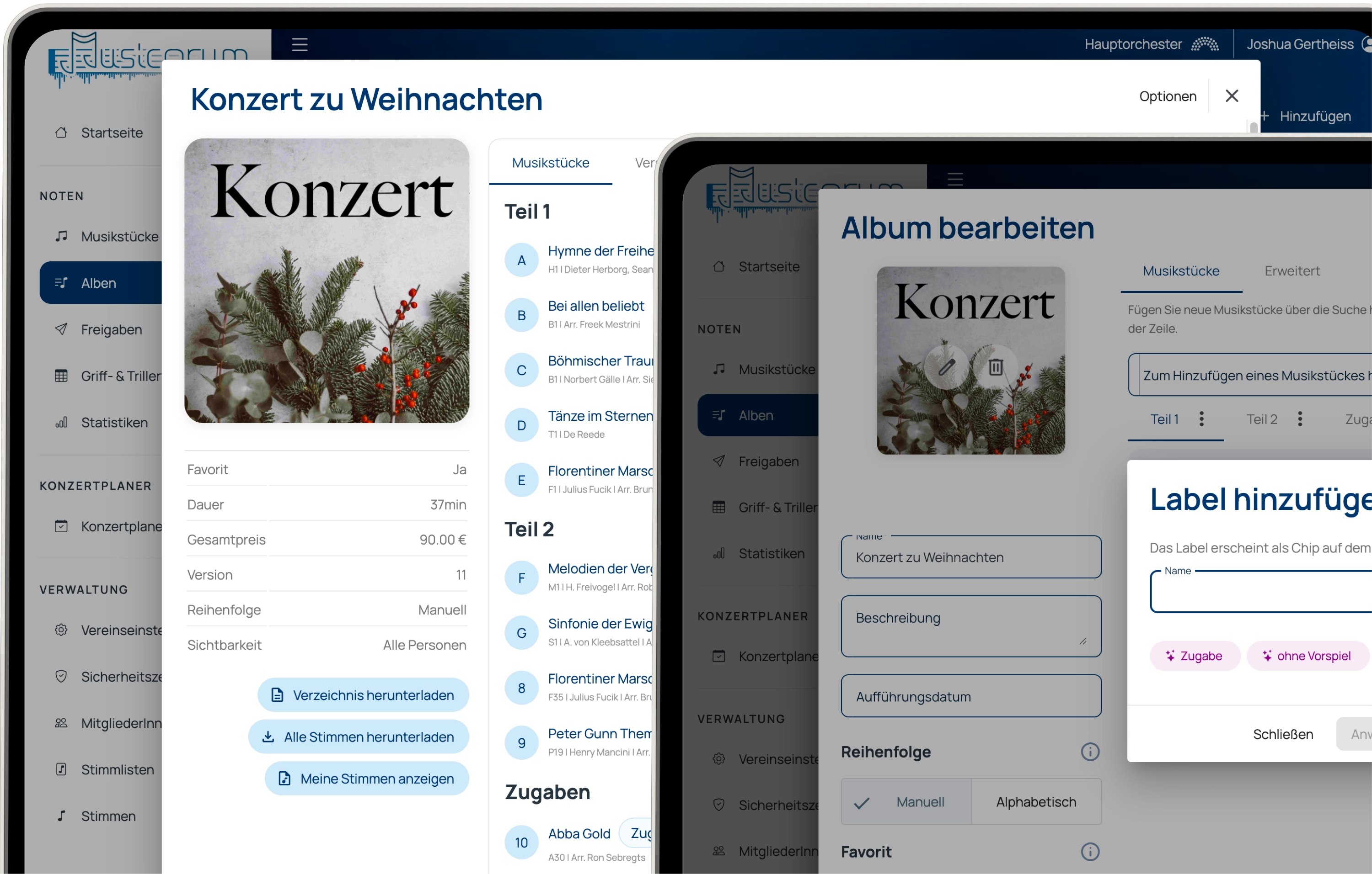 Sektionen, Label & Nummerierung